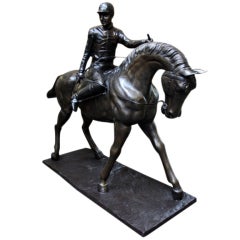 Retro Magnificent Life Size Horse and Jockey Bronze