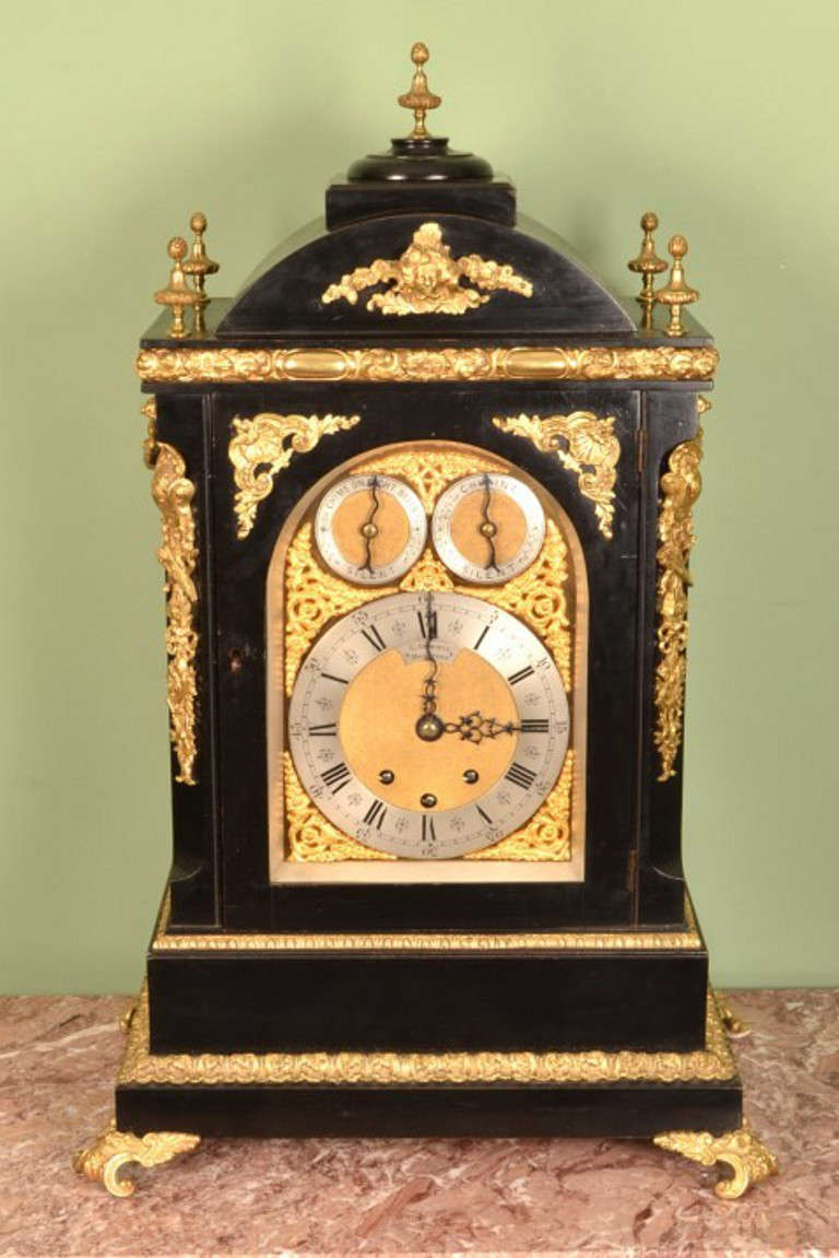 Antique Ebonised Gilt Bronze Mantel Chiming Clock c.1870