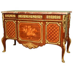 Antique French Marquetry Commode Sideboard Marble Top