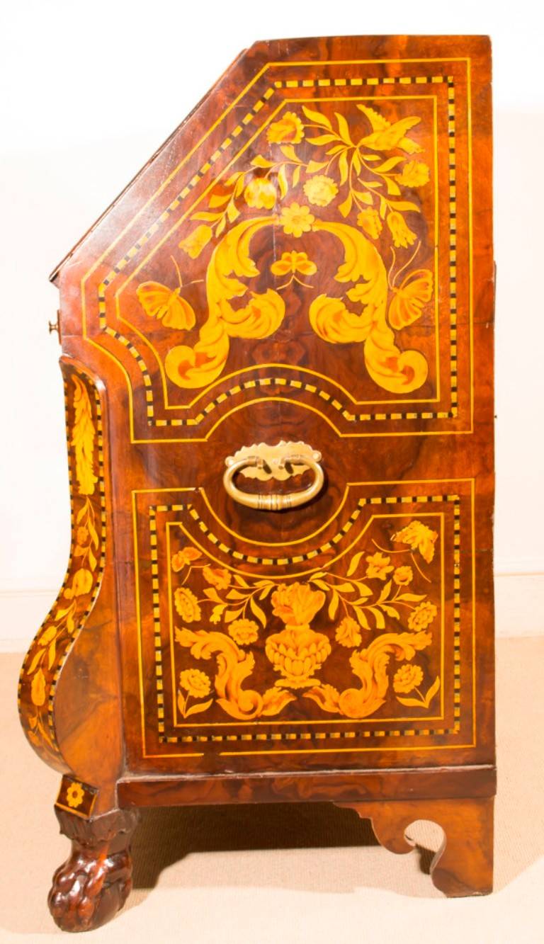 18th Century and Earlier Antique Dutch Marquetry Walnut Bombe Bureau, circa 1780