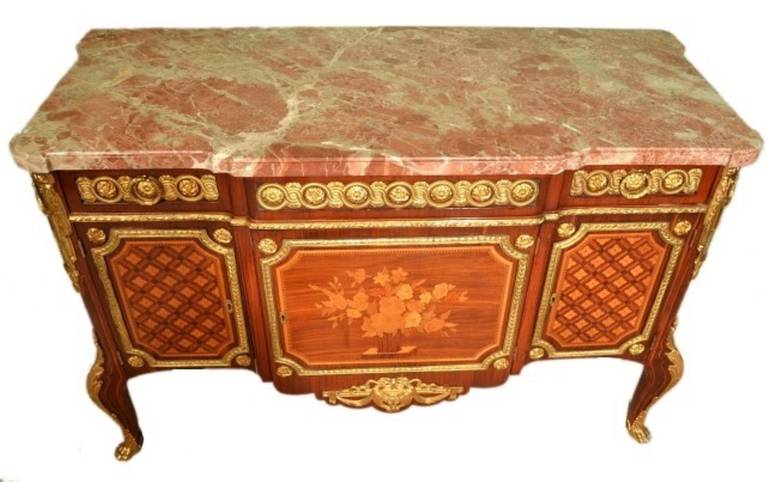 Antique French Marquetry Commode Sideboard Marble Top In Excellent Condition In London, GB
