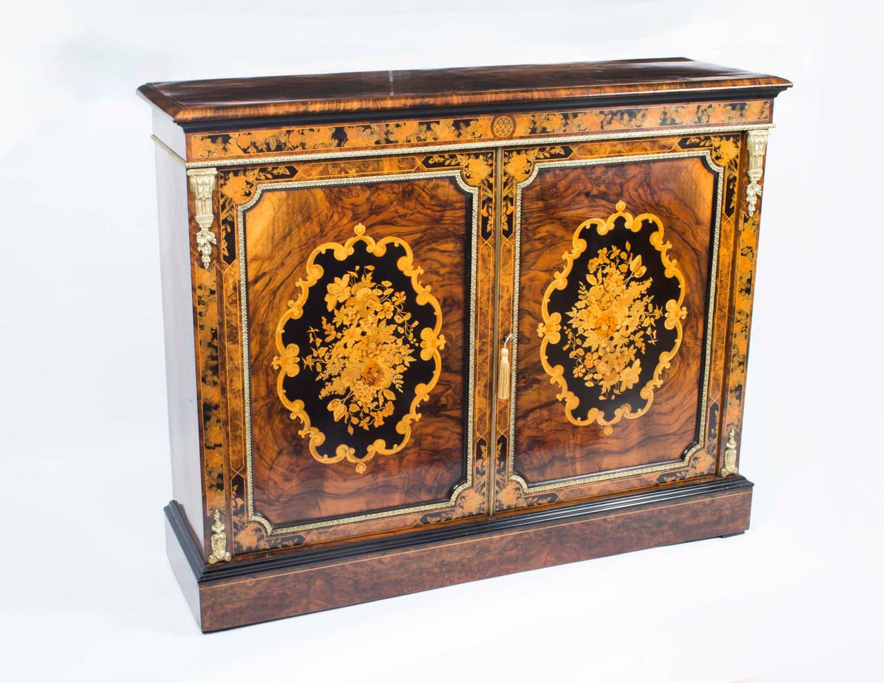 Antique Victorian Walnut Marquetry Pier Cabinet, circa 1860