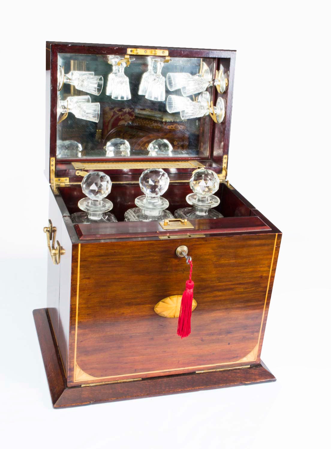 Antique English Victorian Three Bottle Tantalus, circa 1880