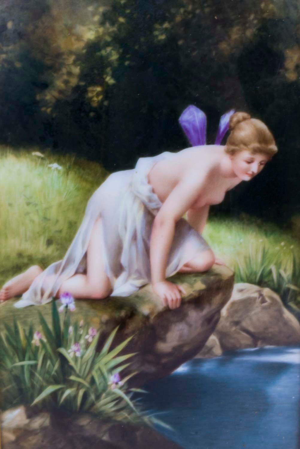 Antique Berlin KPM Plaque "Psyche Am Wasserspiegel"