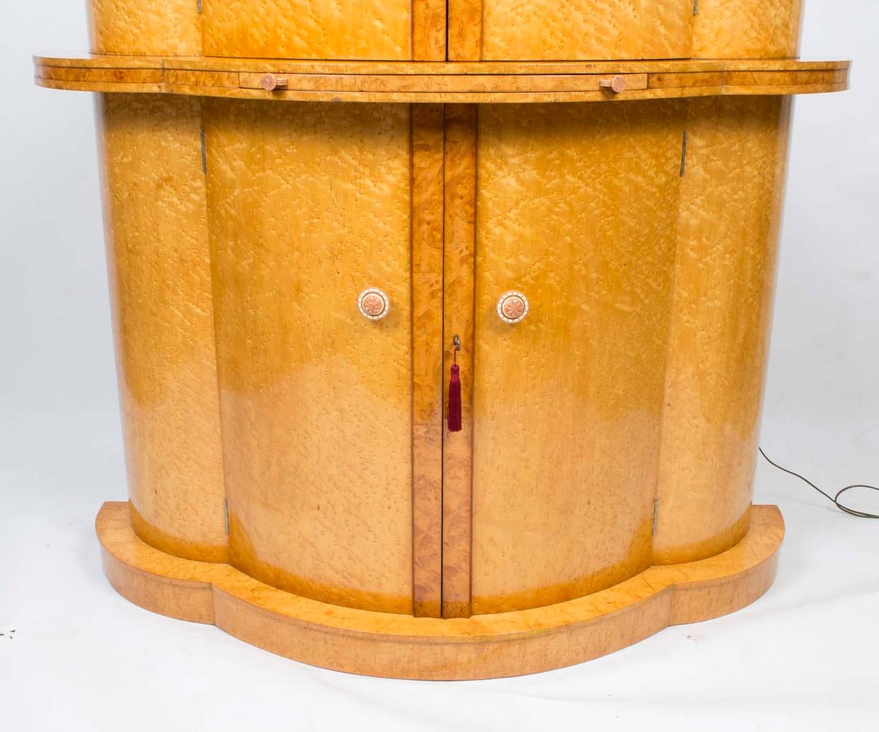 English Antique Art Deco Bird's-Eye Maple Cocktail Cabinet, circa 1925