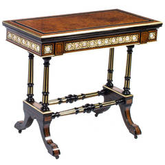 Antique Amboyna Card Table with Porcelain Plaques, circa 1860