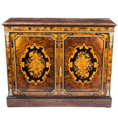 Antique Victorian Walnut Marquetry Pier Cabinet, circa 1860