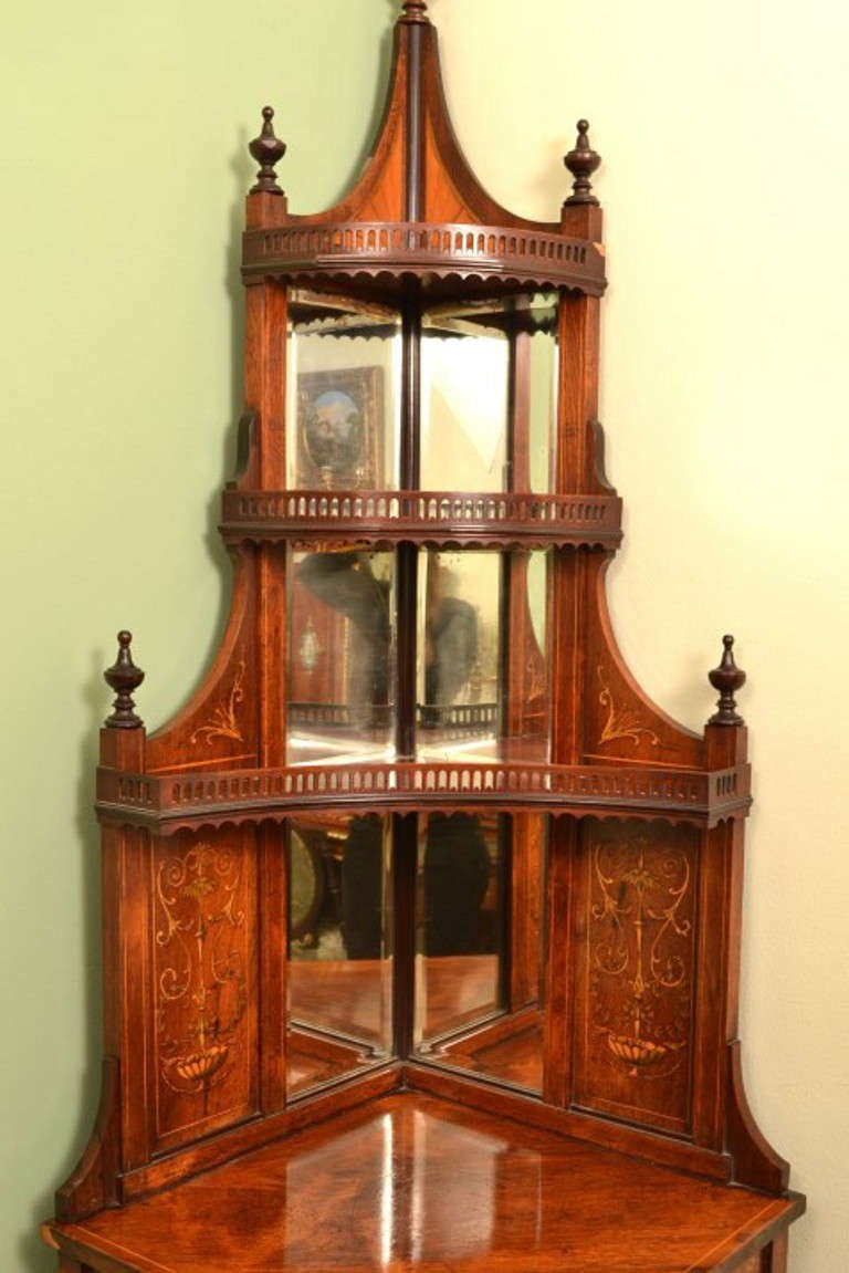 Antique Edwardian Rosewood Inlaid Corner Cabinet c.1900 In Excellent Condition In London, GB
