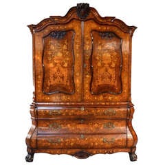 Antique Dutch Marquetry Bombe Cabinet Armoire c.1780