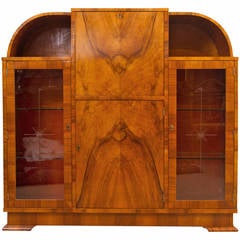 Antique Art Deco Burr Walnut Secretaire Cabinet, circa 1920