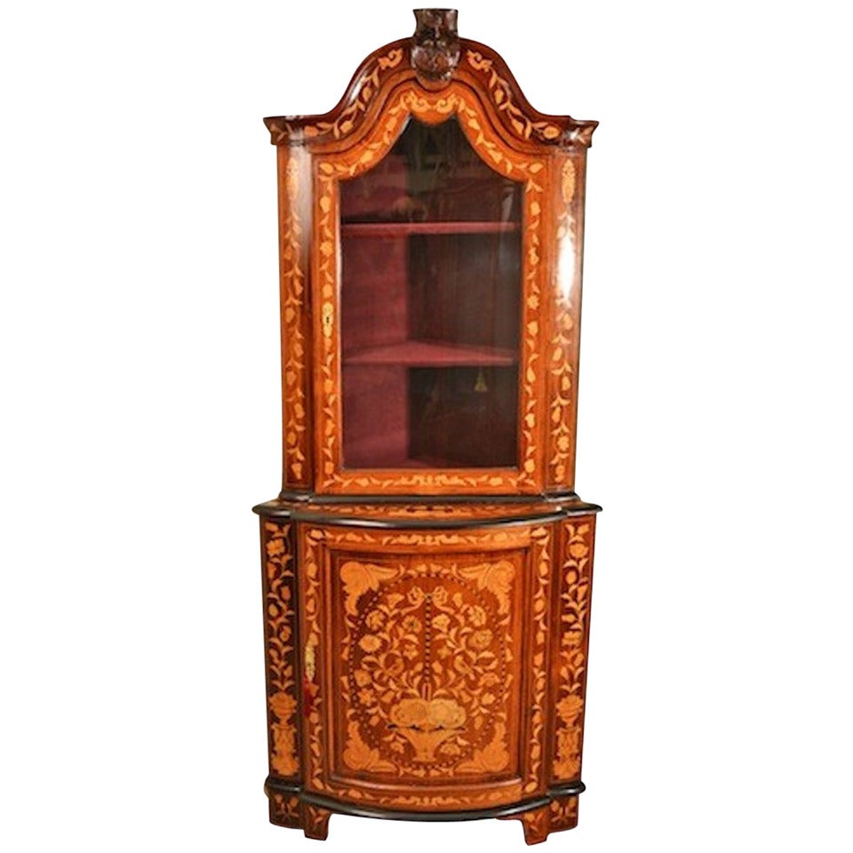 Antique Dutch Walnut Marquetry Corner Cabinet, circa 1800