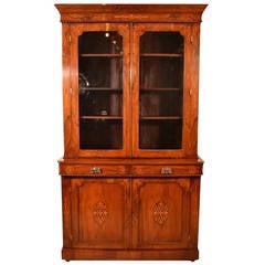 Antique Victorian Burr Walnut and Inlaid Bookcase, circa 1880