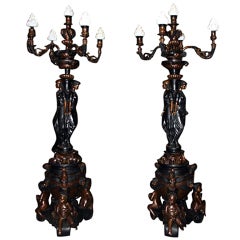 Huge Pair French Empire Bronze Classical Lady Lamps 10