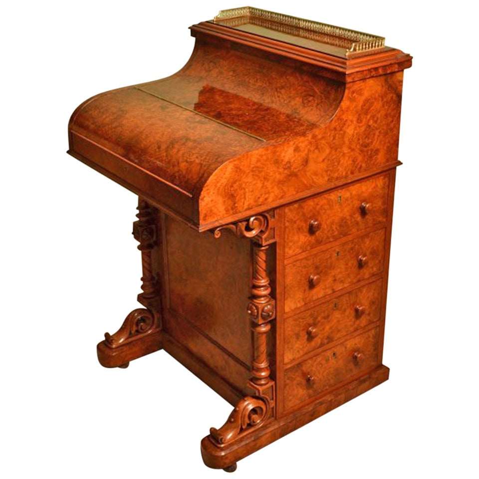 Antique Burr Walnut Pop Up Davenport Desk circa 1860