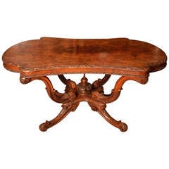 Antique Victorian Burr Walnut Basket Base Centre Table