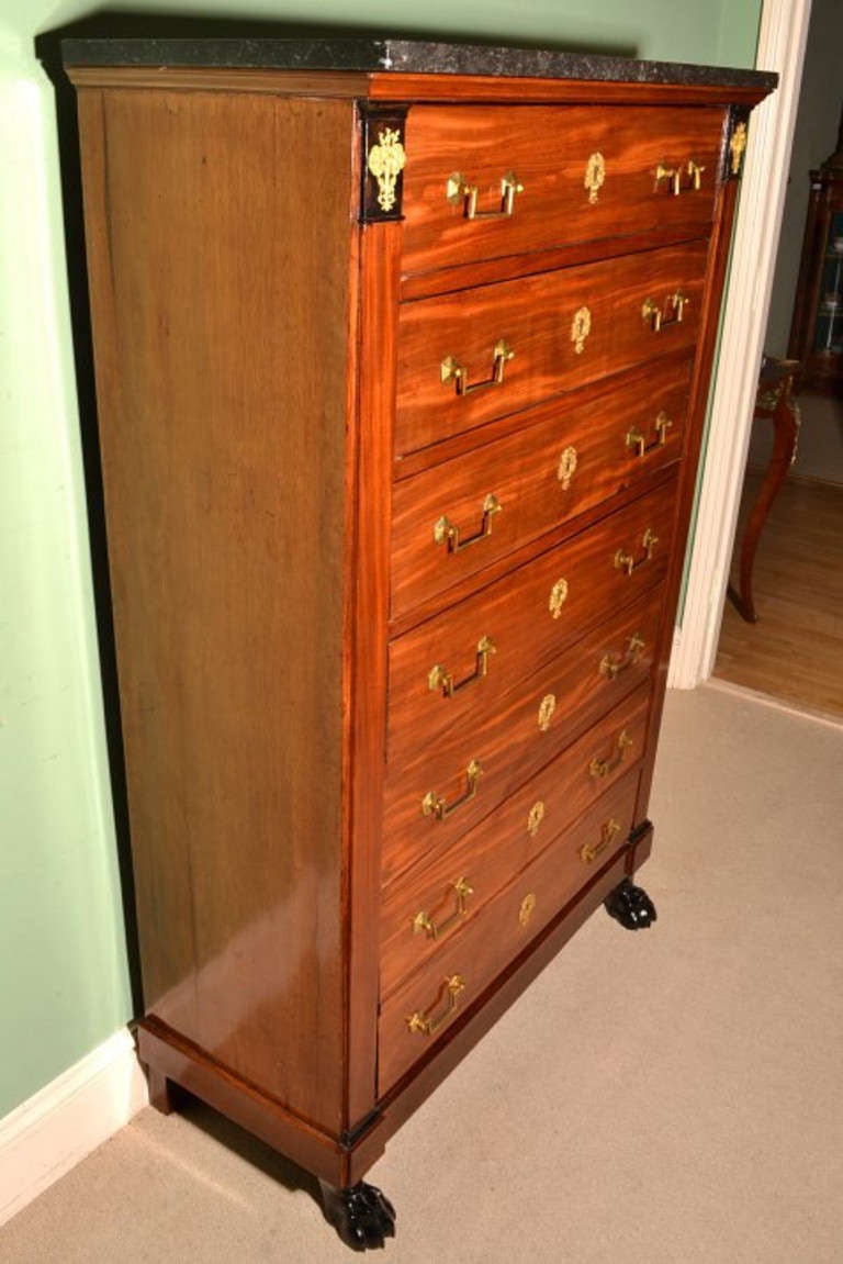 English Antique French Empire Tall Chest with Marble Top circa 1840