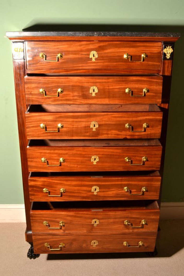 Antique French Empire Tall Chest with Marble Top circa 1840 In Excellent Condition In London, GB