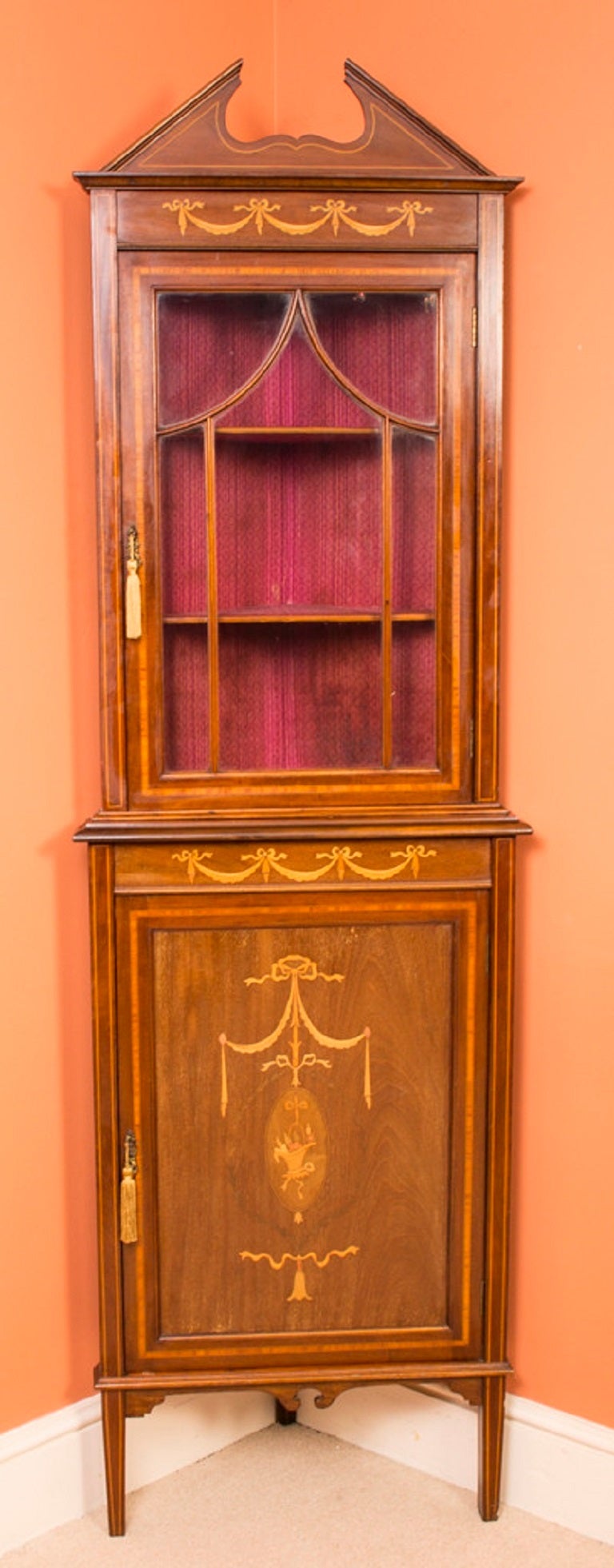 Antique English Edwardian Inlaid Corner Cabinet c.1900