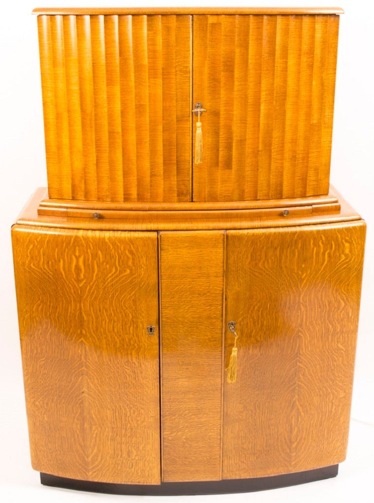 Antique Art Deco Blonde Oak Miramar Cocktail Bar c.1930