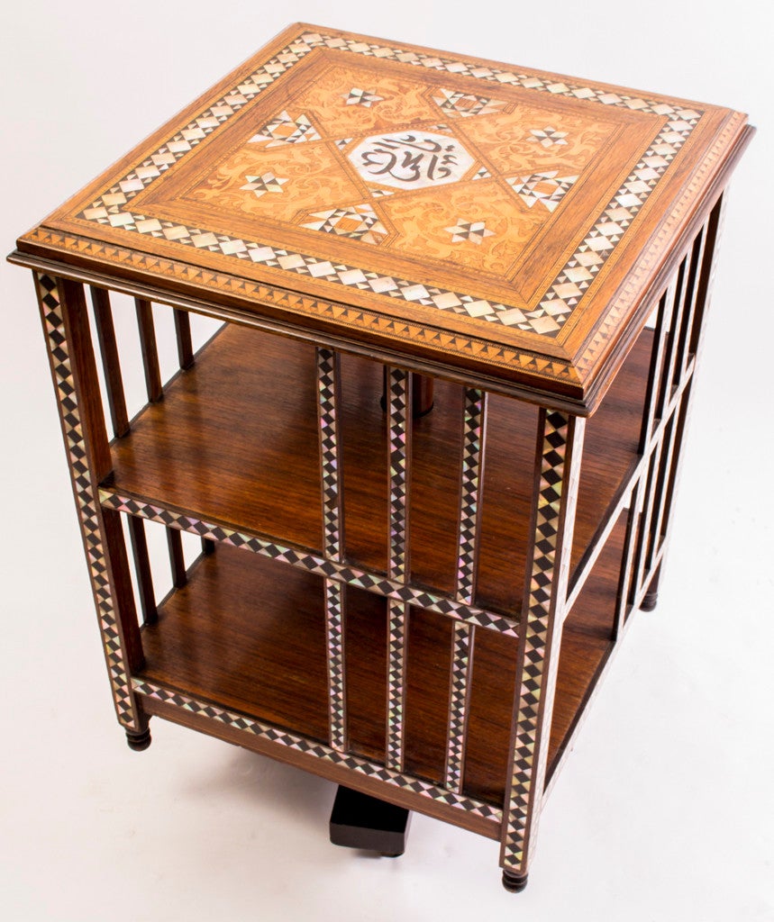 Antique Syrian Inlaid Revolving Bookcase c.1880 In Excellent Condition In London, GB