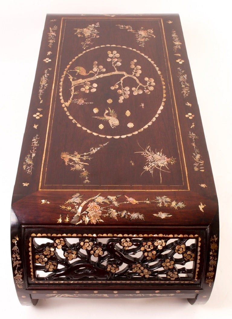 Early 20th Century Chinese Rosewood & Mother of Pearl Opium Coffee Table