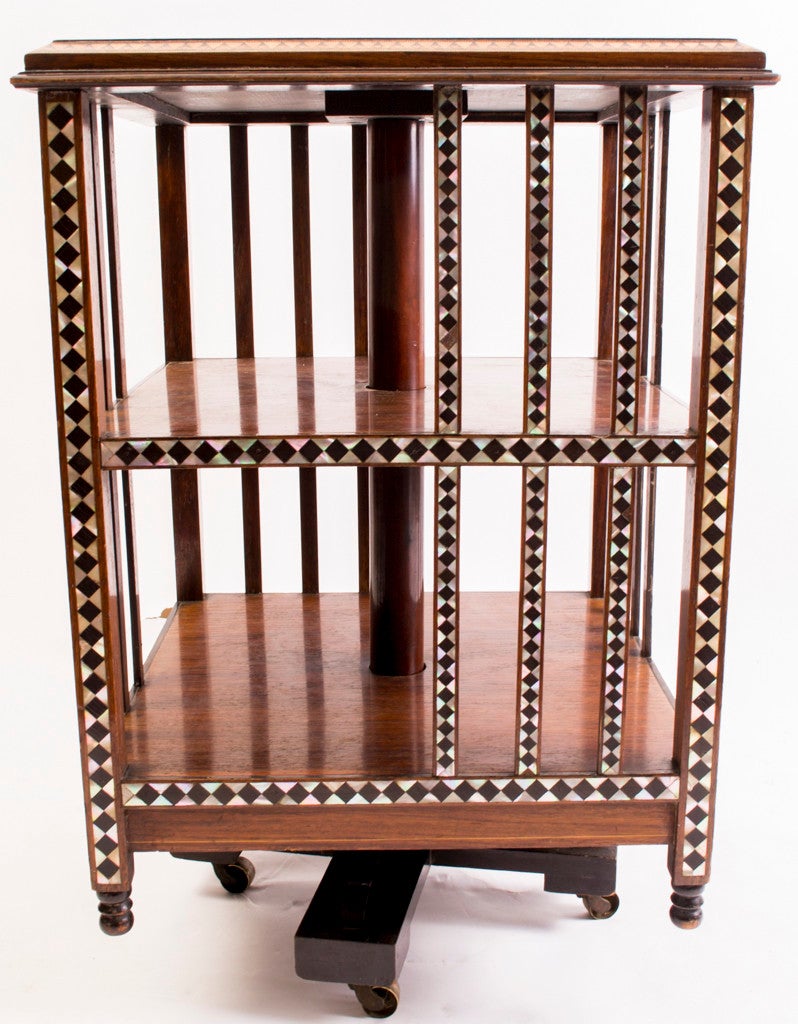 Late 19th Century Antique Syrian Inlaid Revolving Bookcase c.1880