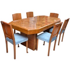 Antique Art Deco Burr Walnut Dining Table & 6 Chairs