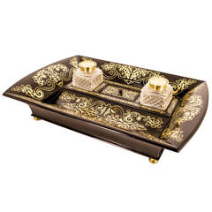 Antique French Boulle Cut Brass Inlaid Inkstand c.1840