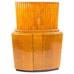 Antique Art Deco Blonde Oak Miramar Cocktail Bar c.1930