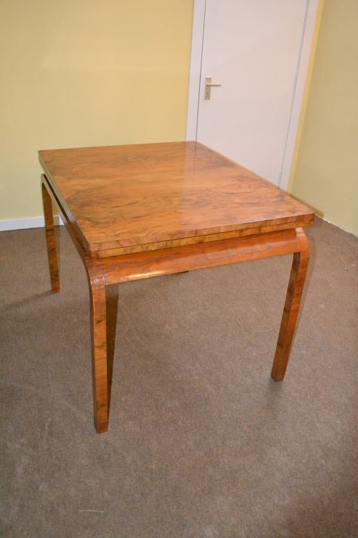 20th Century Antique Art Deco Burr Walnut Dining Table & 4 Chairs