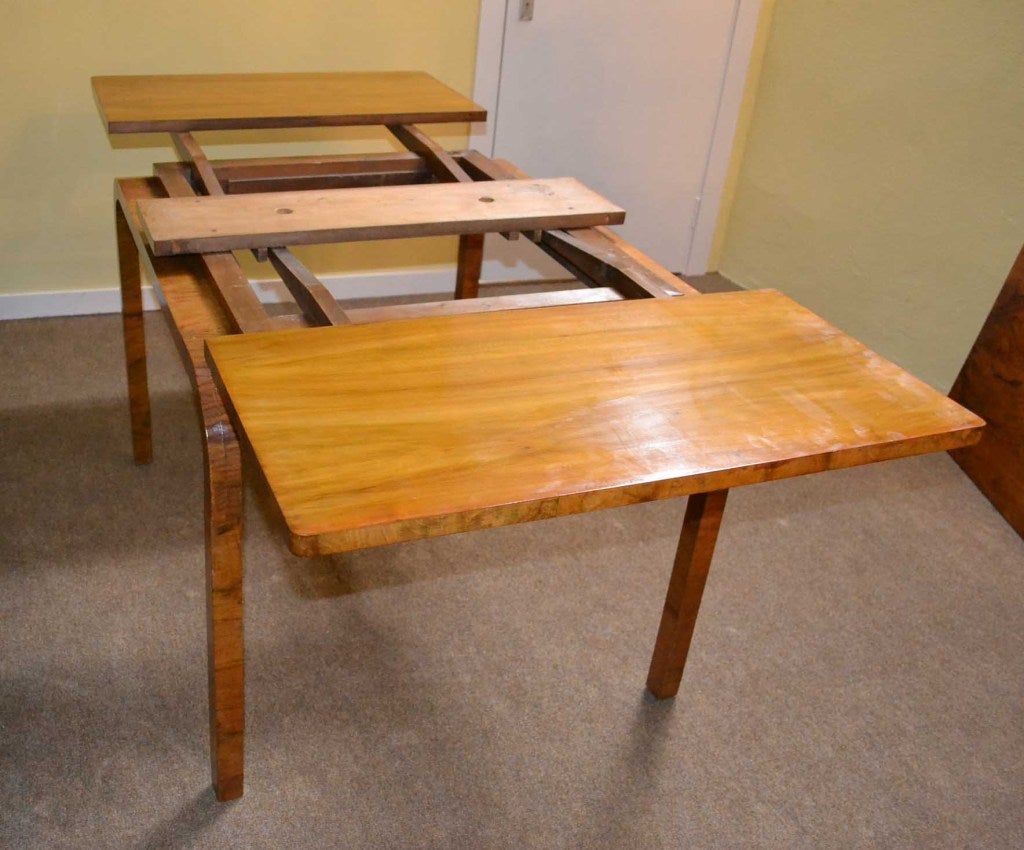 Antique Art Deco Burr Walnut Dining Table & 4 Chairs 5