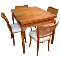 Antique Art Deco Burr Walnut Dining Table & 4 Chairs