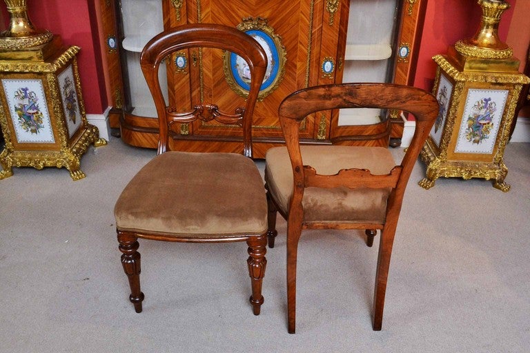 British Antique Set of 10 Victorian Balloon Back Dining Chairs