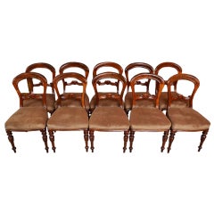 Antique Set of 10 Victorian Balloon Back Dining Chairs