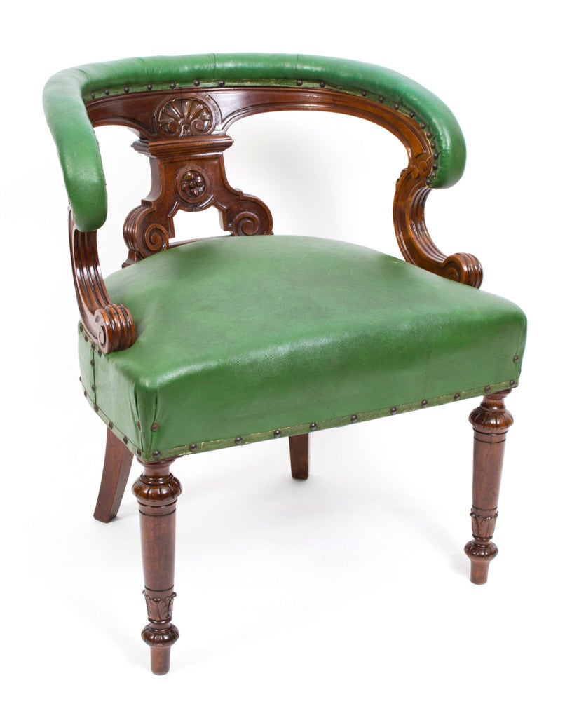 Antique Victorian Walnut Desk Chair Tub Chair c.1880