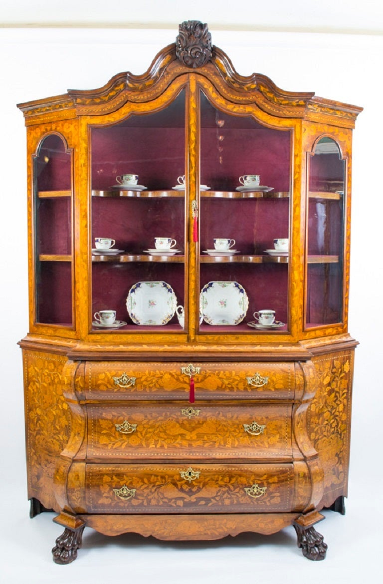 Antique Dutch Marquetry Walnut Display Cabinet c.1780