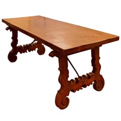 Table de Salle à Manger de Réfectoire Antique en Noyer:: Espagne 18ème Siècle