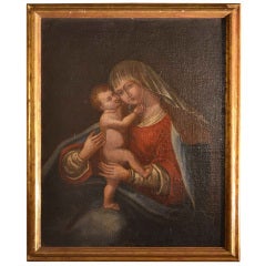 Antique Oil Painting Madonna with Child circa 1700