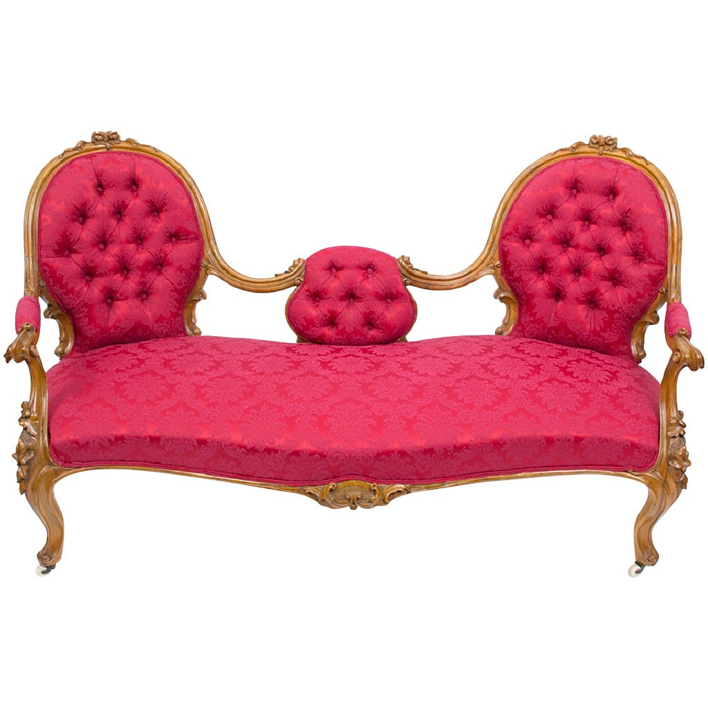Antique Victorian Walnut Sofa Chaise Longue circa 1860