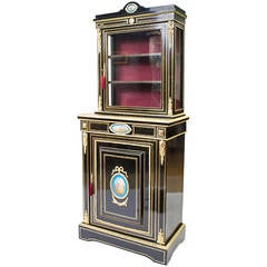 Antique Ebonised Display Cabinet Sevres Plaques c.1860