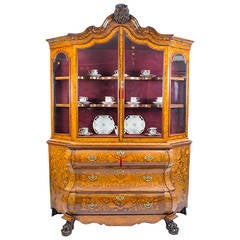 Antique Dutch Marquetry Walnut Display Cabinet c.1780