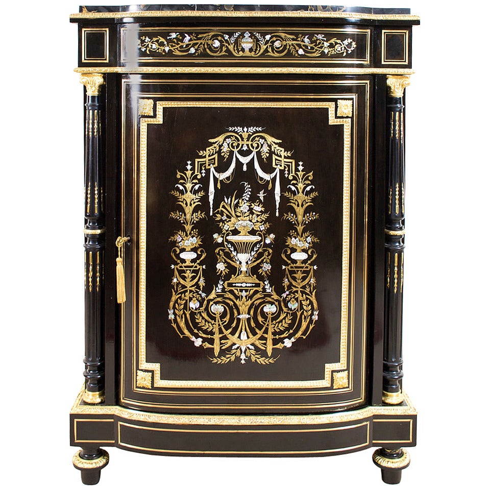 Antique French Ebonised Inlaid Pier Cabinet c.1860