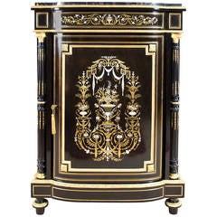 Antique French Ebonised Inlaid Pier Cabinet c.1860