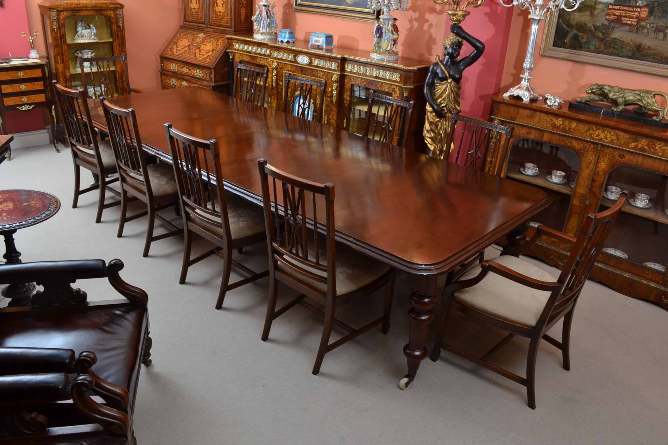 Antique 12ft Victorian Dining Table circa 1870 & 10 chairs