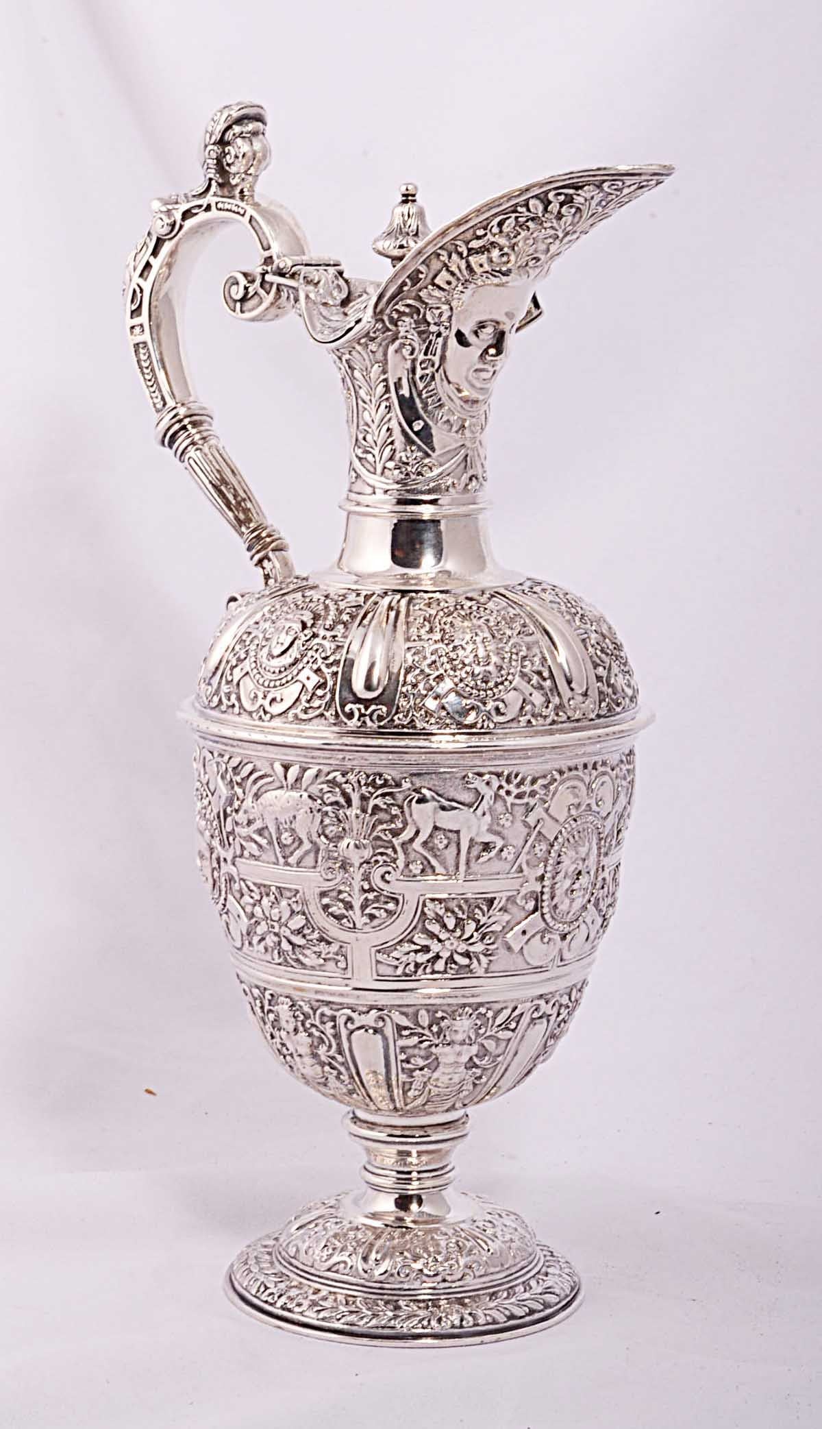 Antique Victorian Silver Cellini Claret Jug 1860