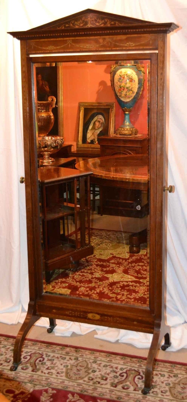 Antique Edwardian Inlaid Cheval Mirror circa 1900