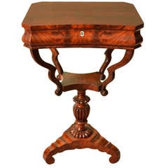 Antique Victorian Flame Mahogany Work Side Table c.1880
