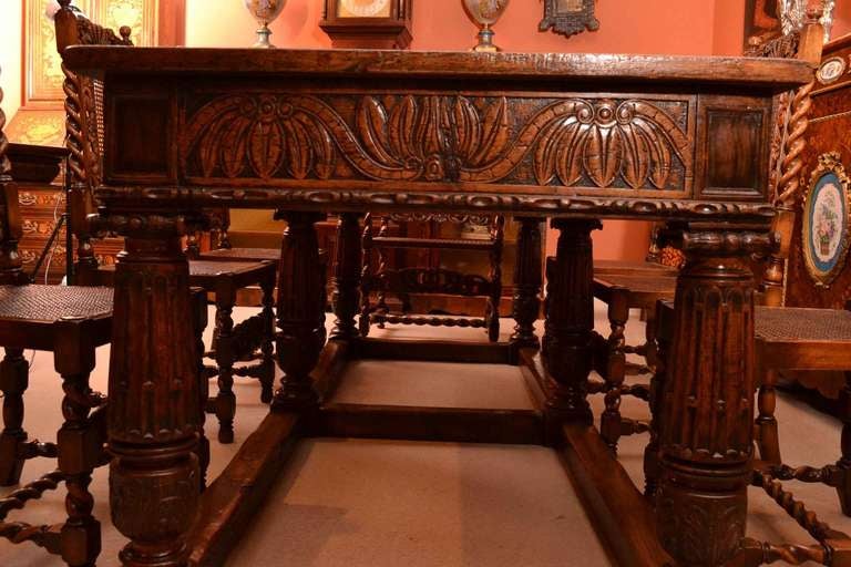 19th Century Antique Oak Refectory Dining Table & 8 Chairs