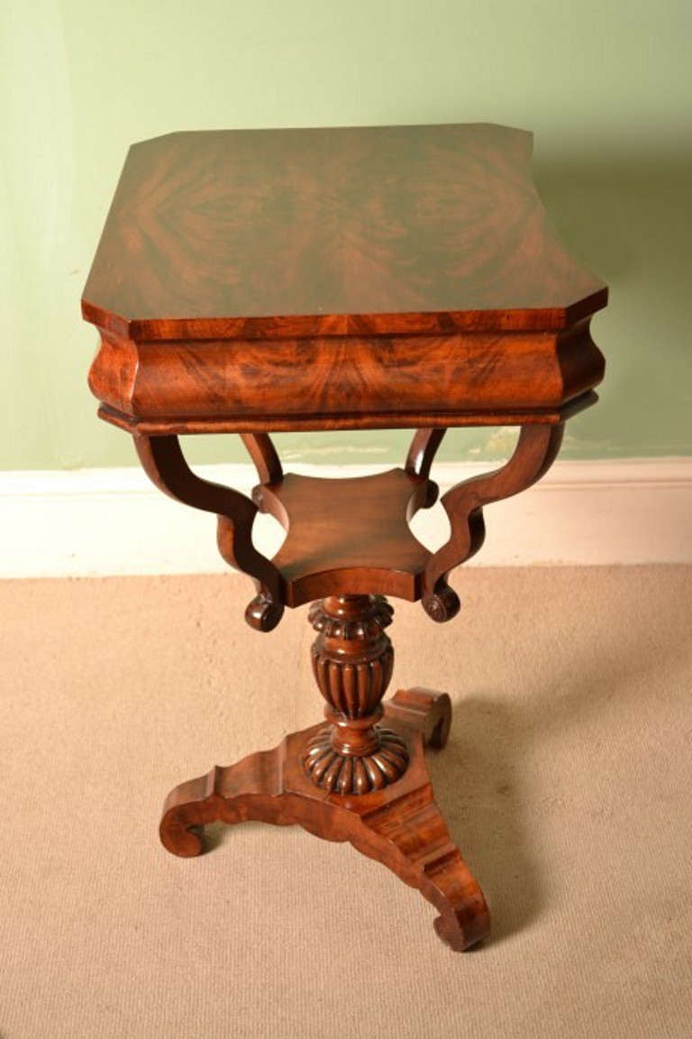 English Antique Victorian Flame Mahogany Work Side Table c.1880