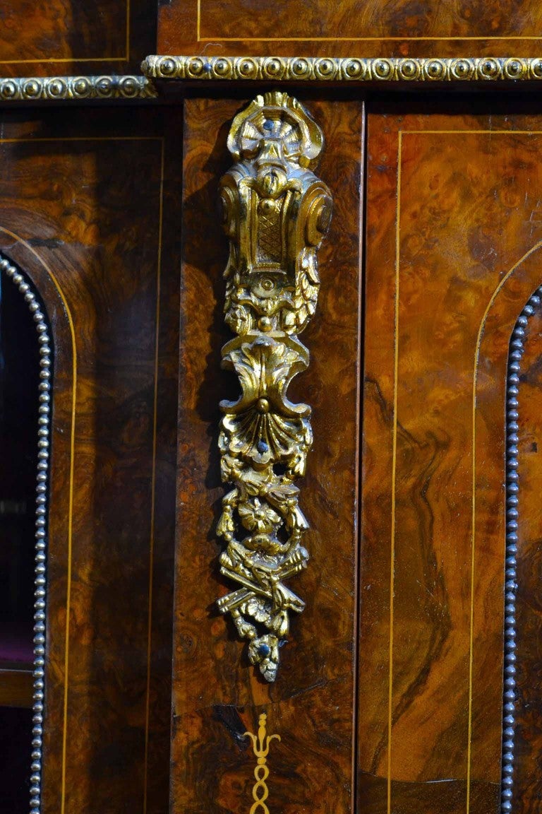19th Century Antique Victorian Burr Walnut Inlaid Credenza C1860